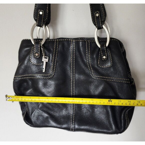 VTG Large Fossil 75082 Black Pebbled Leather Classic Style Handbag W Free Wallet - Picture 13 of 15